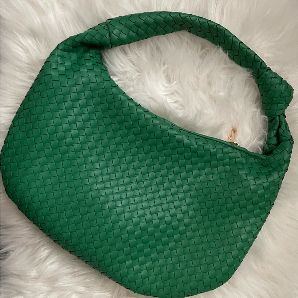 Melie Bianco Emerald Green Woven Hobo Bag